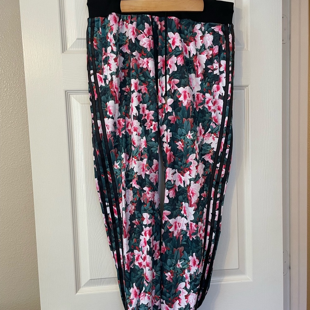 Adidas Black and Pink Floral Joggers